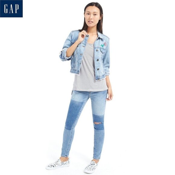 GAP 1969 Icon Raw Hem Embroidered Denim Jacket Flower Accent Size Small - Picture 16 of 16